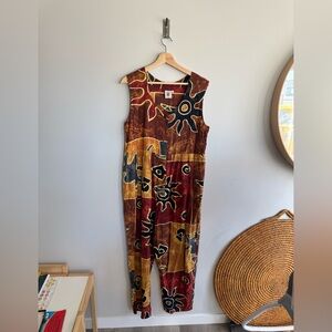 Vintage America Brown and Yellow Patterned Jumpsuit